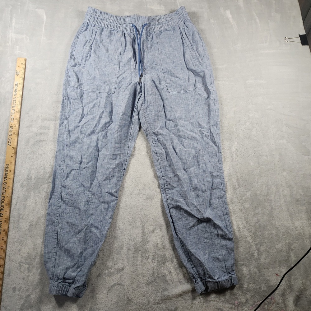 Athleta Cabo 100% Linen Drawstring Jogger Pants Women's Size 8 Chambray Blue